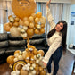 Teddy Bear Balloon Arrangement featuring a balloon display with a teddy bear and elegant balloon clusters, ideal for baby showers and newborn celebrations.
