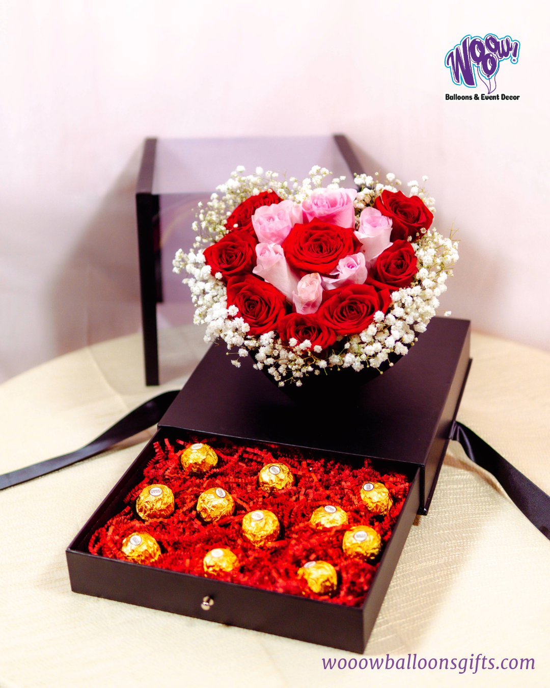 Luxury Heart Box with fresh roses and chocolates, a perfect romantic gift.