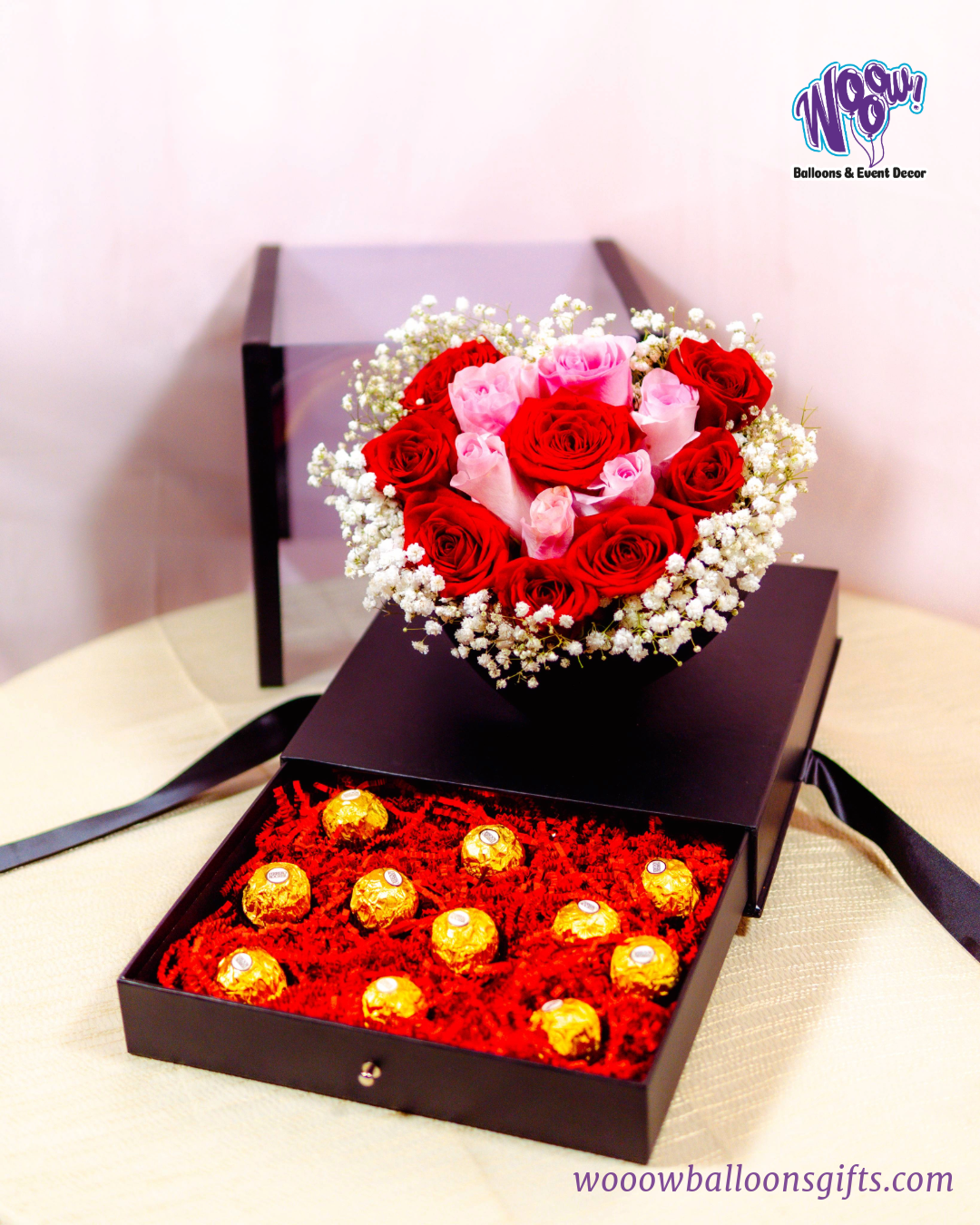 Luxury Heart Box with fresh roses and chocolates, a perfect romantic gift.