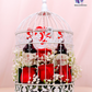 Romantic Cage Gift Set with fresh roses, baby’s breath flowers, and wine bottles inside an elegant white metal birdcage.