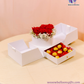 Elegant White Heart Box with fresh red roses and Ferrero Rocher chocolates in a luxurious white box.