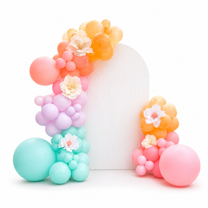 Pastel balloon backdrop with organic balloon garland in pink, peach and mint, custom balloon decor backdrop in Toronto