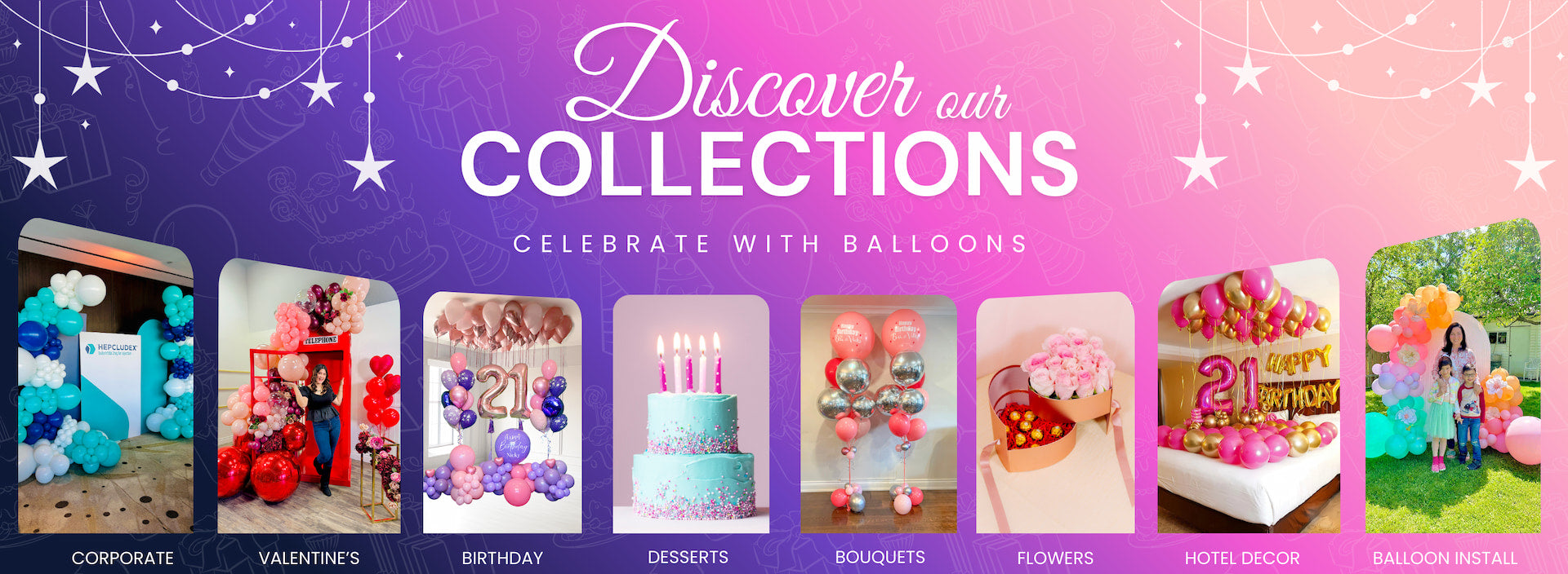 Balloon collections in Toronto featuring corporate decor, birthday balloons, bouquets, hotel decor and balloon installations