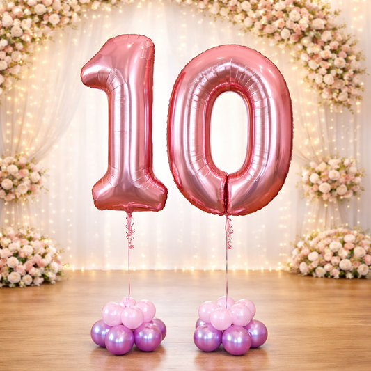 Large rose gold number 10 helium balloons for birthday decoration