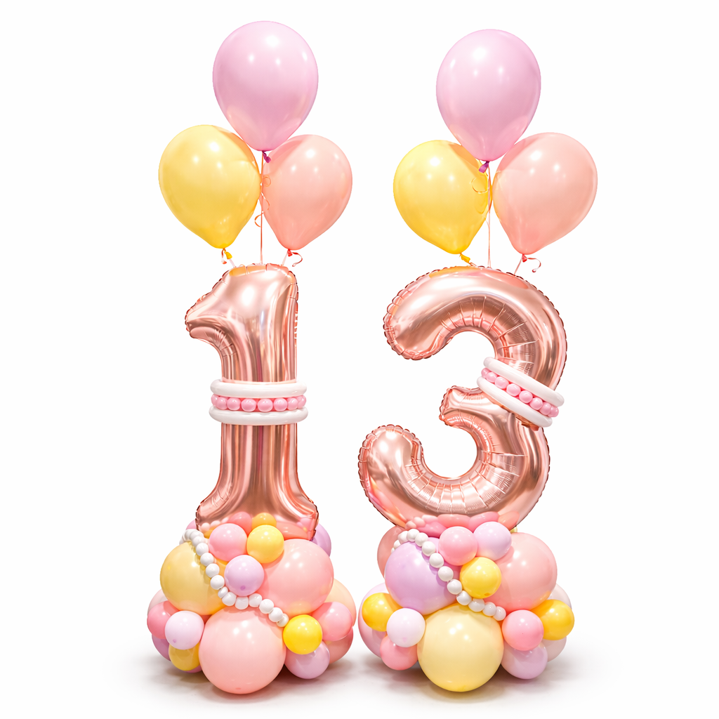 Luxury rose gold birthday balloon numbers with pastel balloons for same day balloon delivery in Toronto