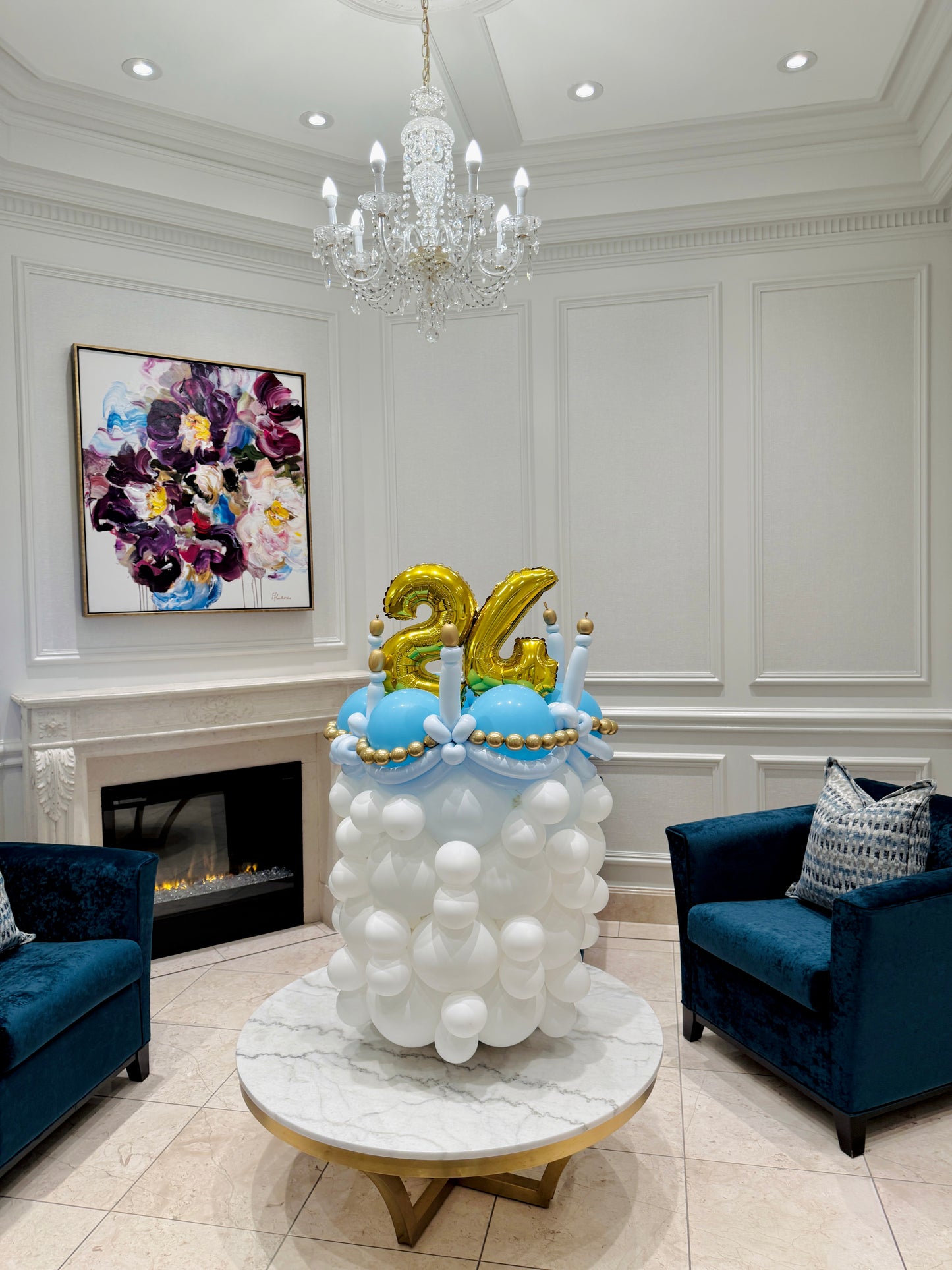 Blue and white balloon birthday cake Toronto celebration