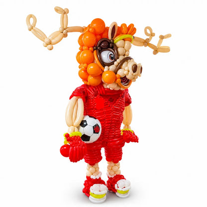 Side view of a handcrafted Canadian moose soccer balloon sculpture created by Wooow Balloons in Toronto.