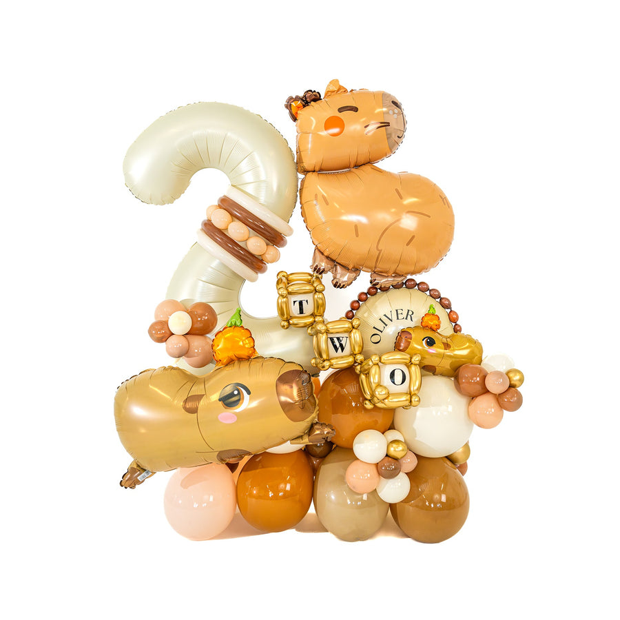 Capybara birthday balloons Toronto personalized arrangement by Wooow Balloons