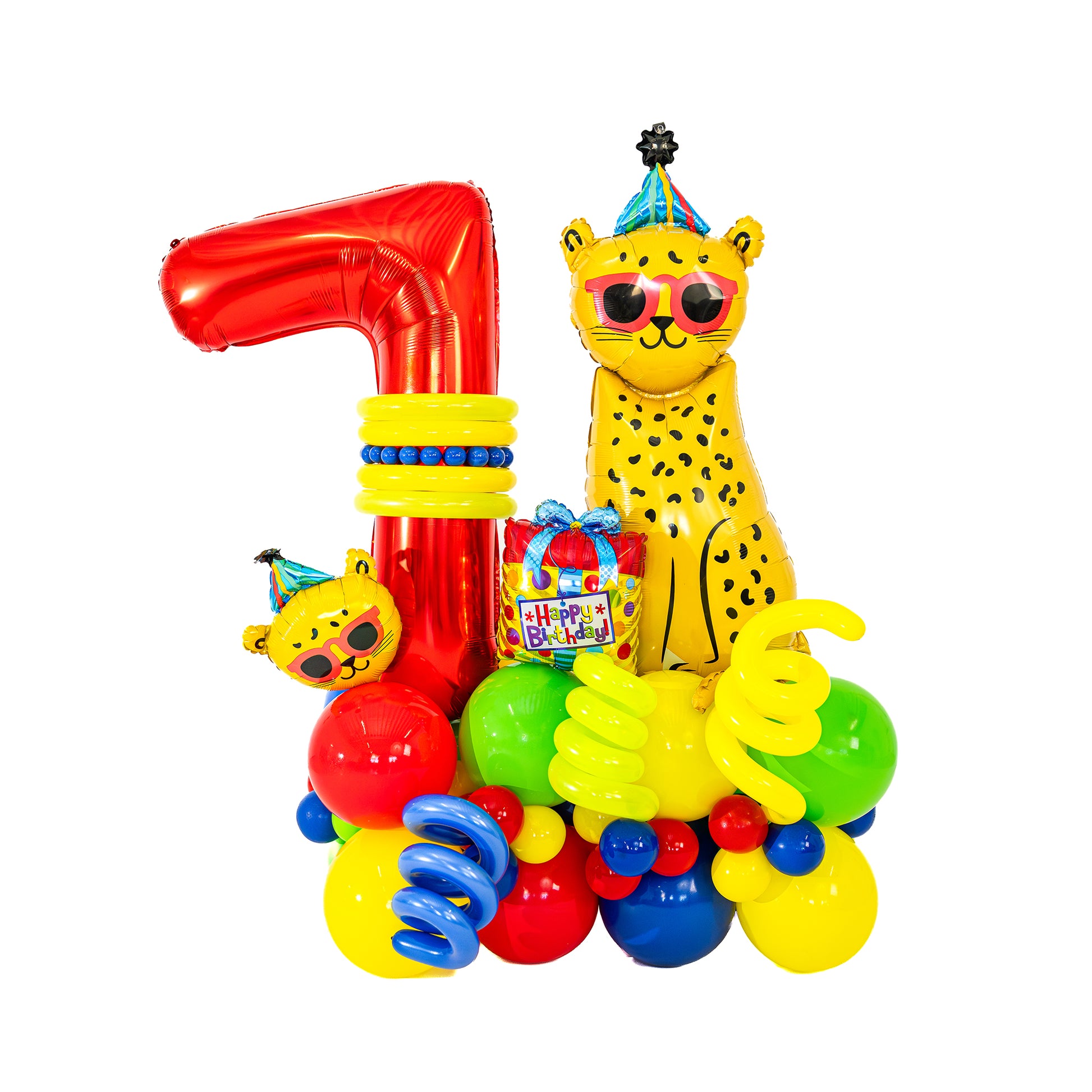 Cheetah birthday balloons Toronto colourful custom arrangement by Wooow Balloons
