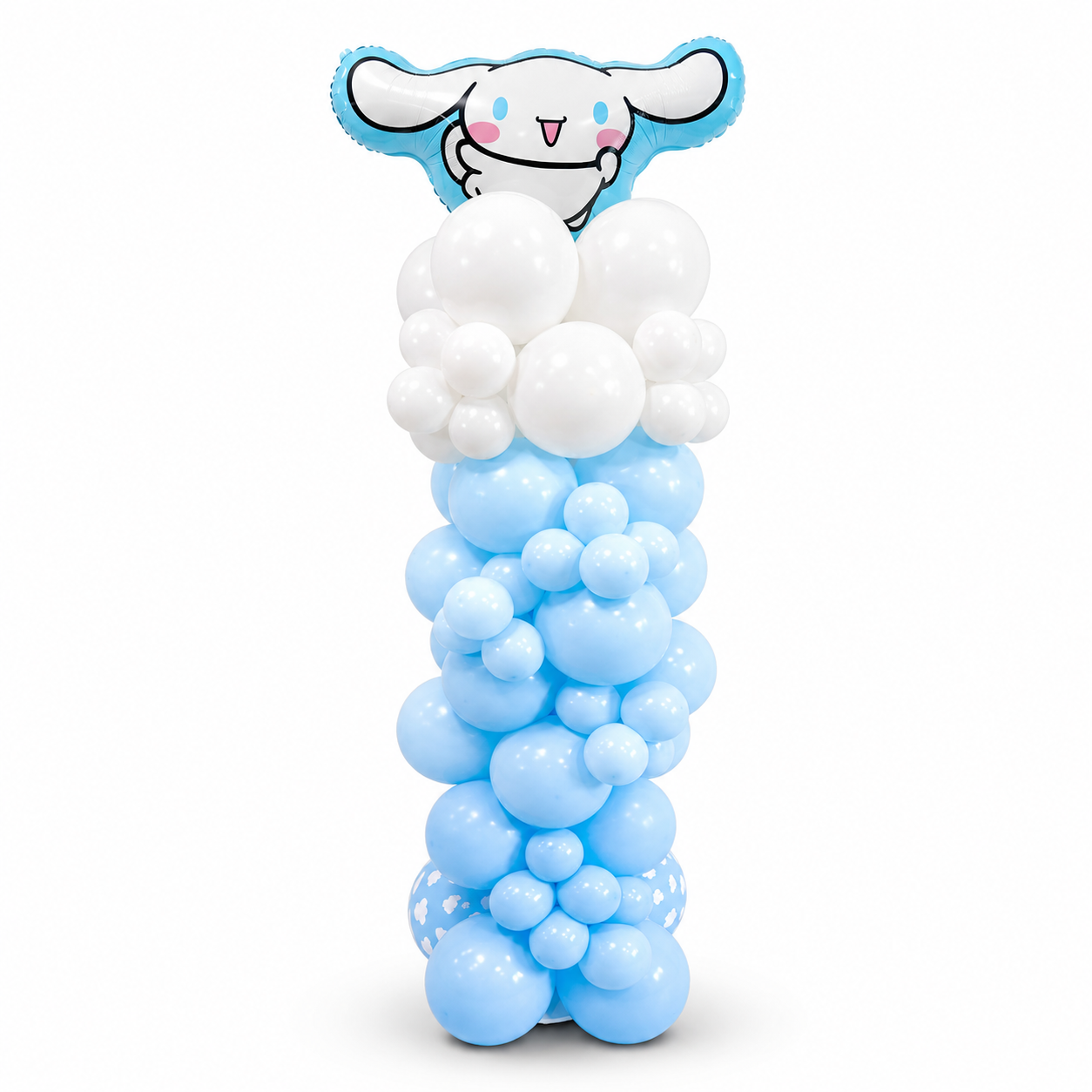 Cinnamoroll balloon column with blue and pastel balloons for birthdays and baby showers in Toronto
