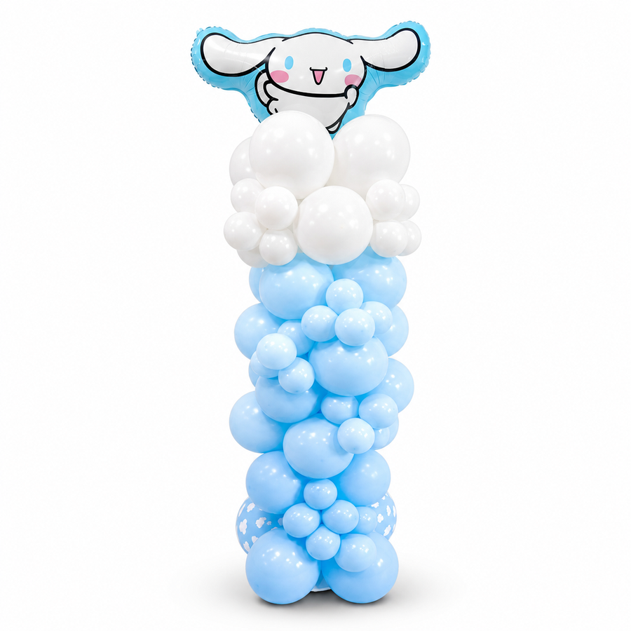 Cinnamoroll balloon column with blue and pastel balloons for birthdays and baby showers in Toronto