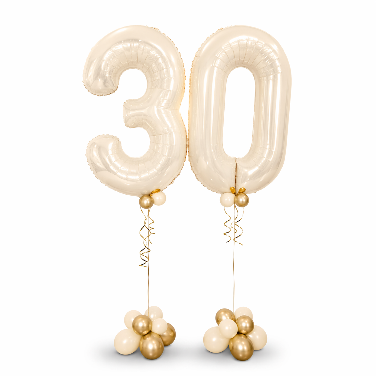 Cream and gold 30 number balloon bouquet with luxury helium balloons, birthday balloon delivery Toronto