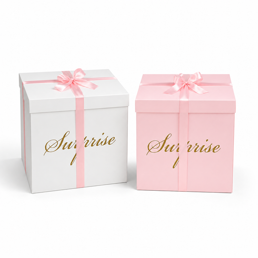 Custom balloon surprise box Toronto for birthday gift delivery, luxury pink and white balloon box setup for events, celebrations and special occasions in GTA