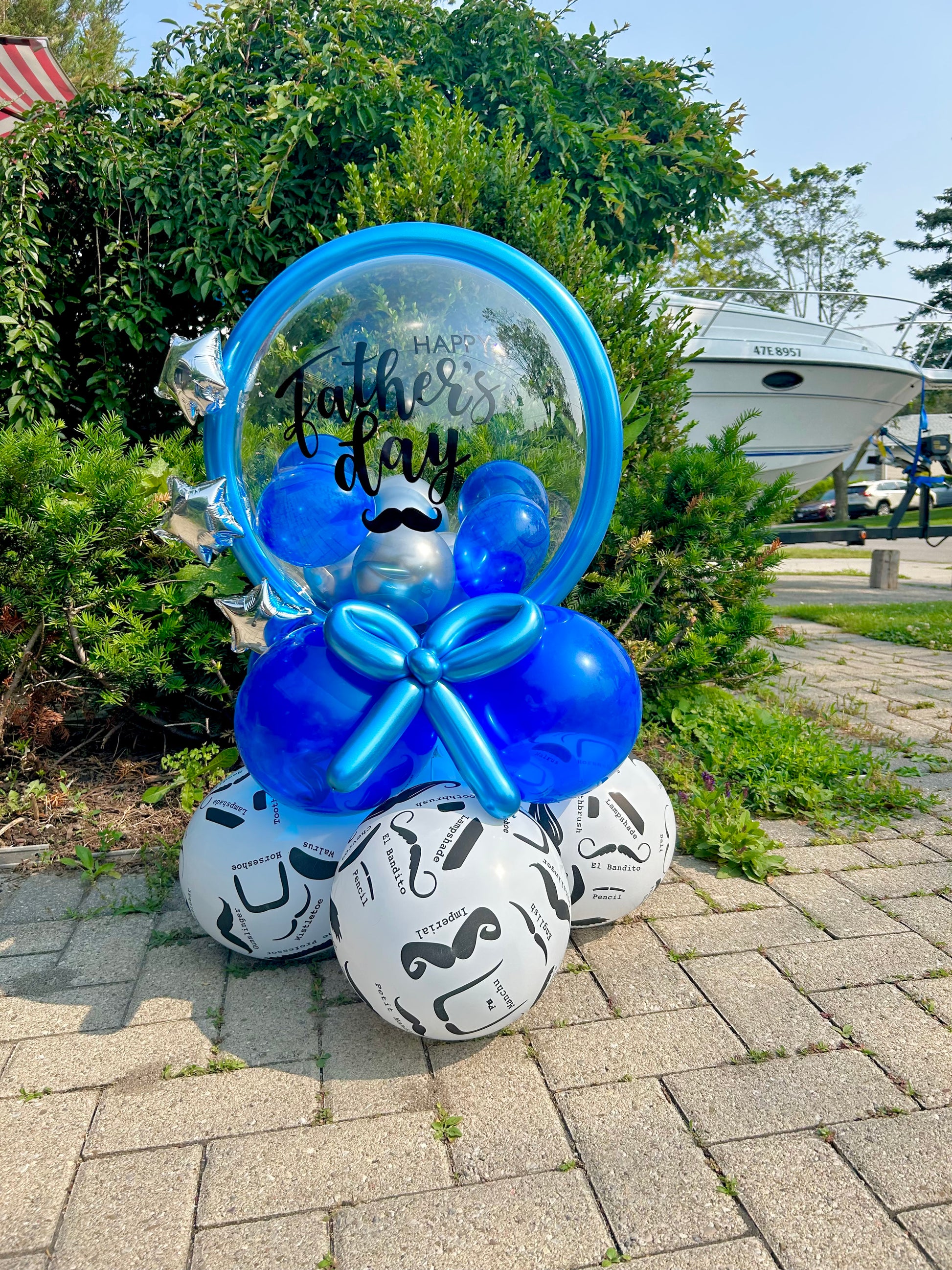 Father’s Day Balloon Gift with Clear Bobo Balloon, Mustache Design, and Custom Message on Balloon Base