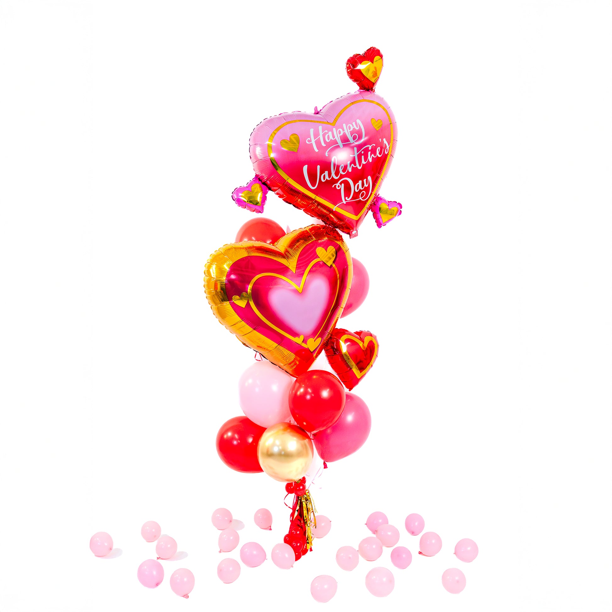 Double Heart Valentine Balloon Bouquet with two oversized heart balloons – Valentines balloons Toronto