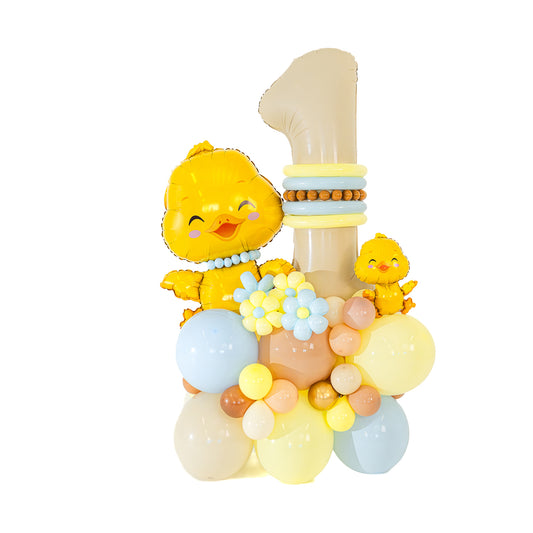 Duck birthday balloons Toronto cheerful yellow and blue arrangement by Wooow Balloons