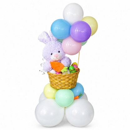 Easter Balloon Basket with plush bunny, pastel balloons, and Easter eggs gift arrangement in Toronto