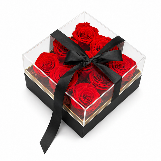 Eternal red roses in luxury gift box for Mother’s Day, preserved rose arrangement for delivery in Toronto