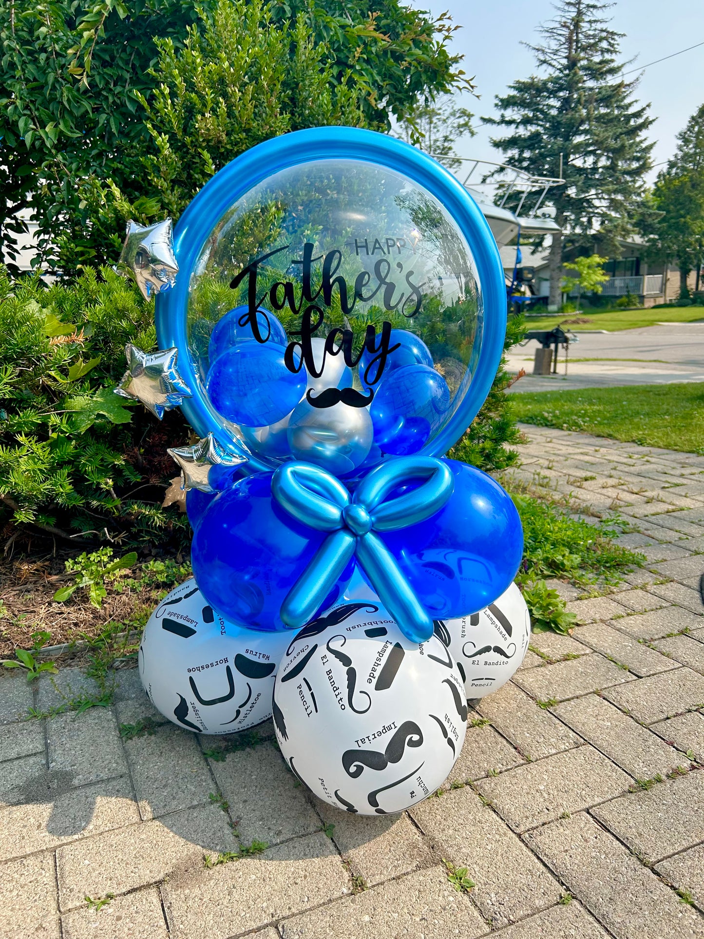 Father’s Day Balloon Gift with Clear Bobo Balloon, Mustache Design, and Custom Message on Balloon Base