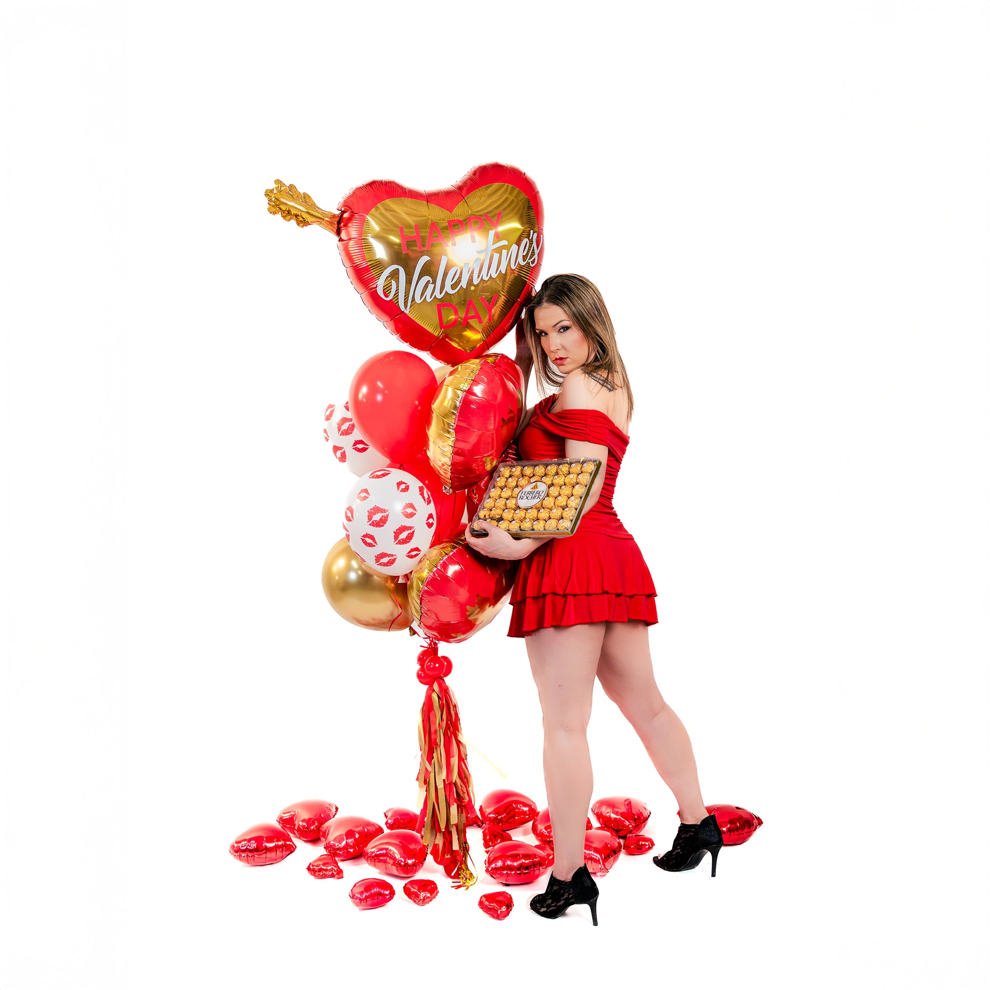 Flirty Cupid balloon bouquet for Valentine balloon bouquet delivery in Toronto with ferrero rocher chocolates