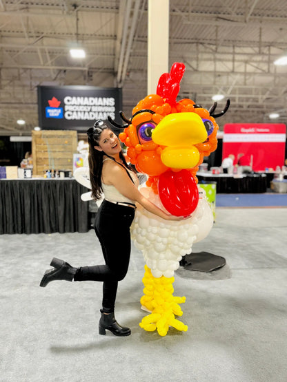 Giant 3D chicken balloon sculpture for corporate event decor in Toronto by Wooow Balloons