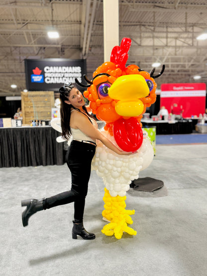 Giant 3D Chicken Balloon Sculpture created by Wooow Balloons for trade show event display