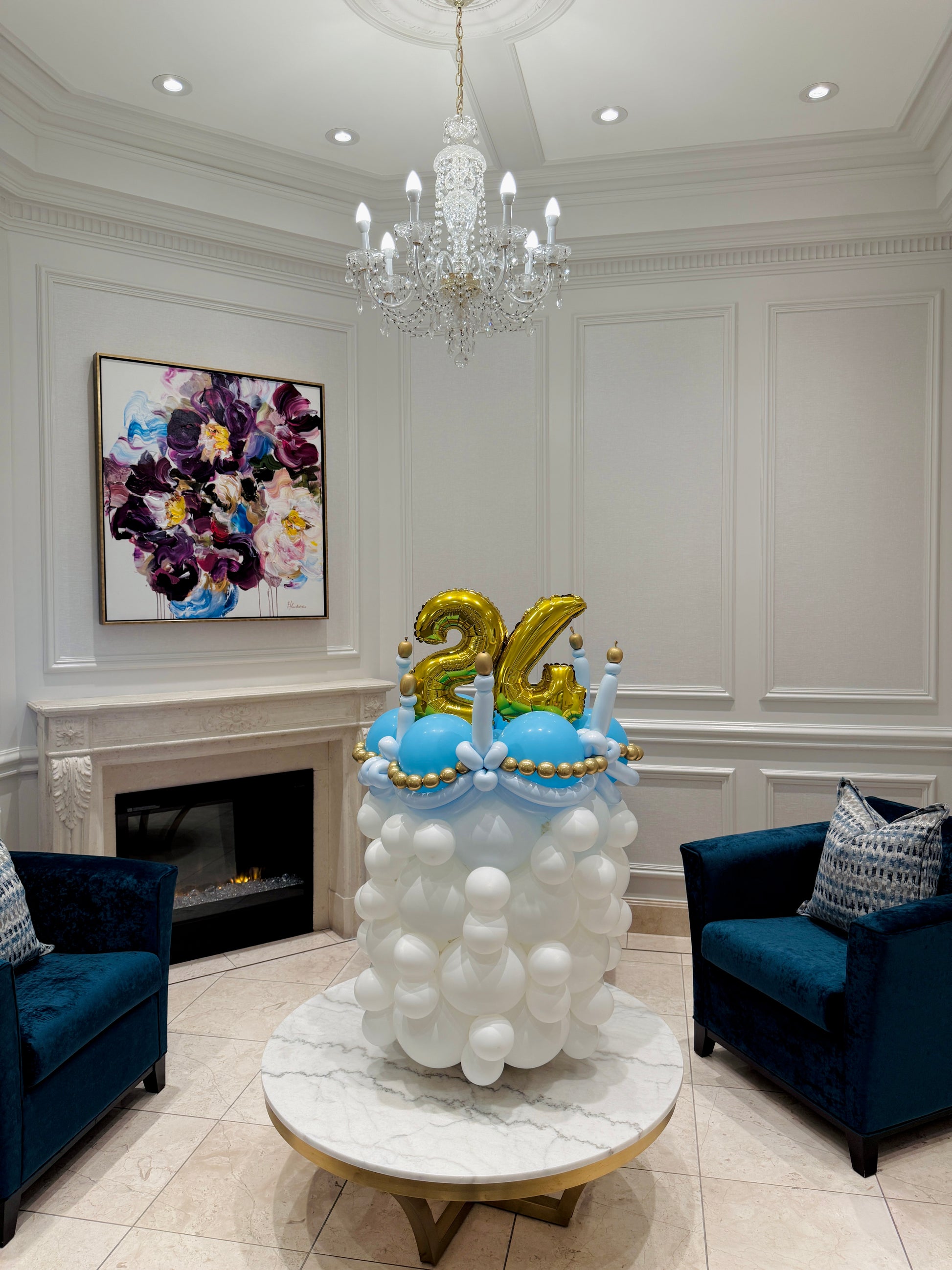 Gold number balloon cake surprise Toronto