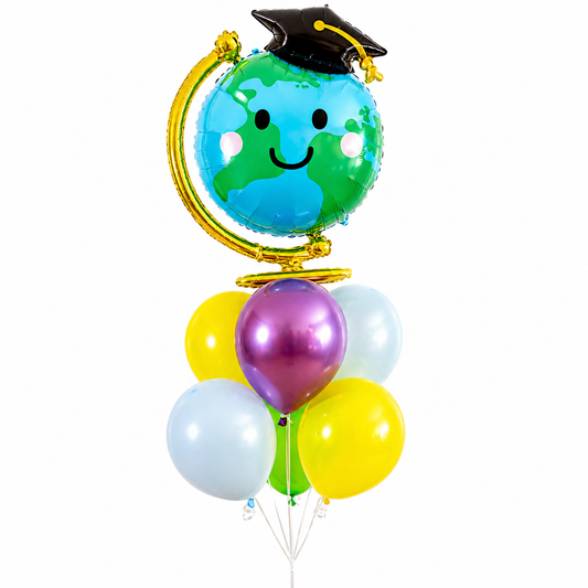 Graduation globe balloon bouquet delivery featuring colorful balloons for graduation celebrations