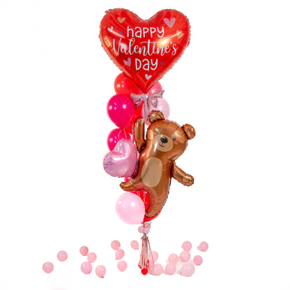 Grand Teddy Heart Balloon Bouquet with giant heart balloon and teddy supershape – Valentine's Day balloons Toronto