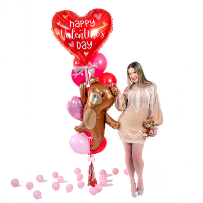 Grand Teddy Heart Balloon Bouquet with heart and teddy foil balloons – Valentines balloons Toronto