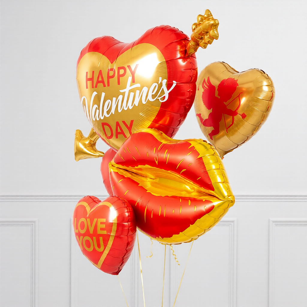Happy Valentine’s Day heart supershape balloon in a Valentine's Day Balloons bouquet, Toronto delivery
