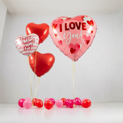 Heart balloons Toronto arrangement as Valentines balloons Toronto bundle, delivered fully inflated with helium and weights