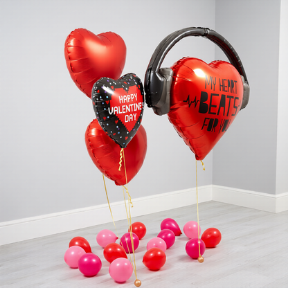 Heart balloons Toronto bundle for Valentine’s Day, helium-filled and ready to display with included balloon weights