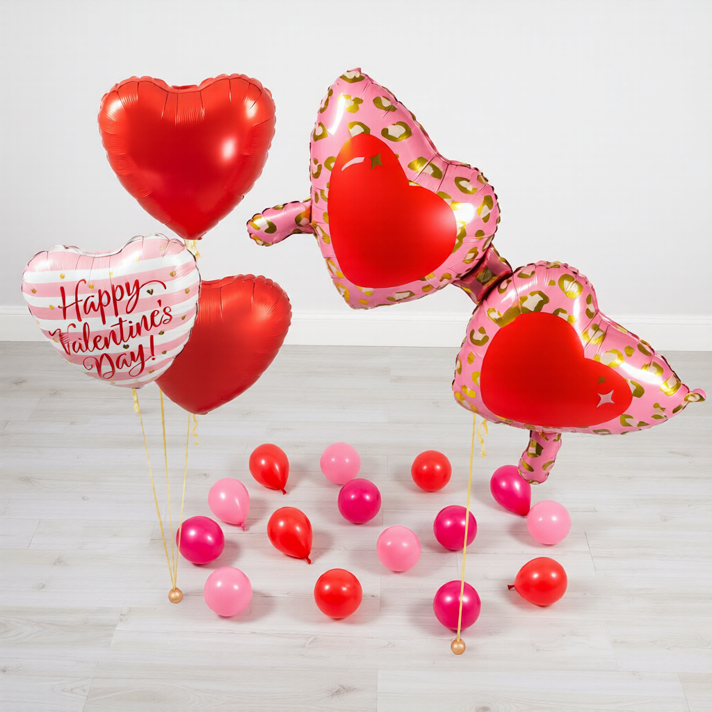 Helium heart balloons Toronto set with a playful glasses supershape for Saint Valentines balloon delivery and pickup