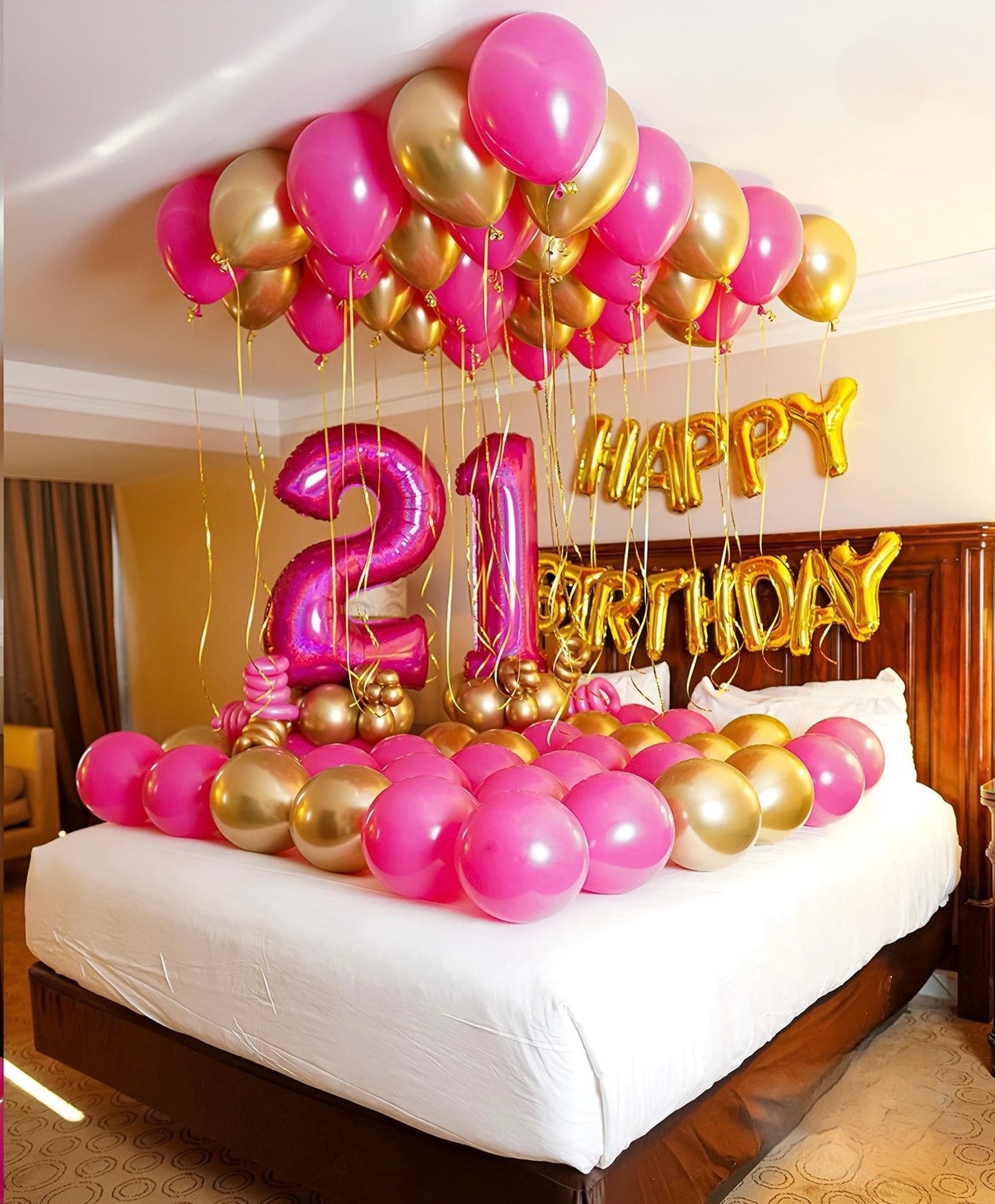 Happy Birthday Decor – Customizable birthday balloon arrangement with helium balloons and a birthday banner