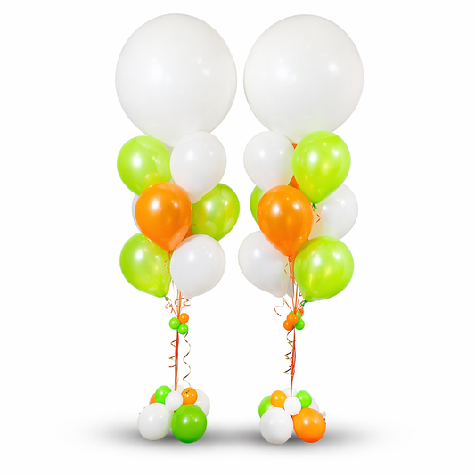 Orange, green and white jumbo birthday balloon bouquets with personalized helium balloons in Toronto