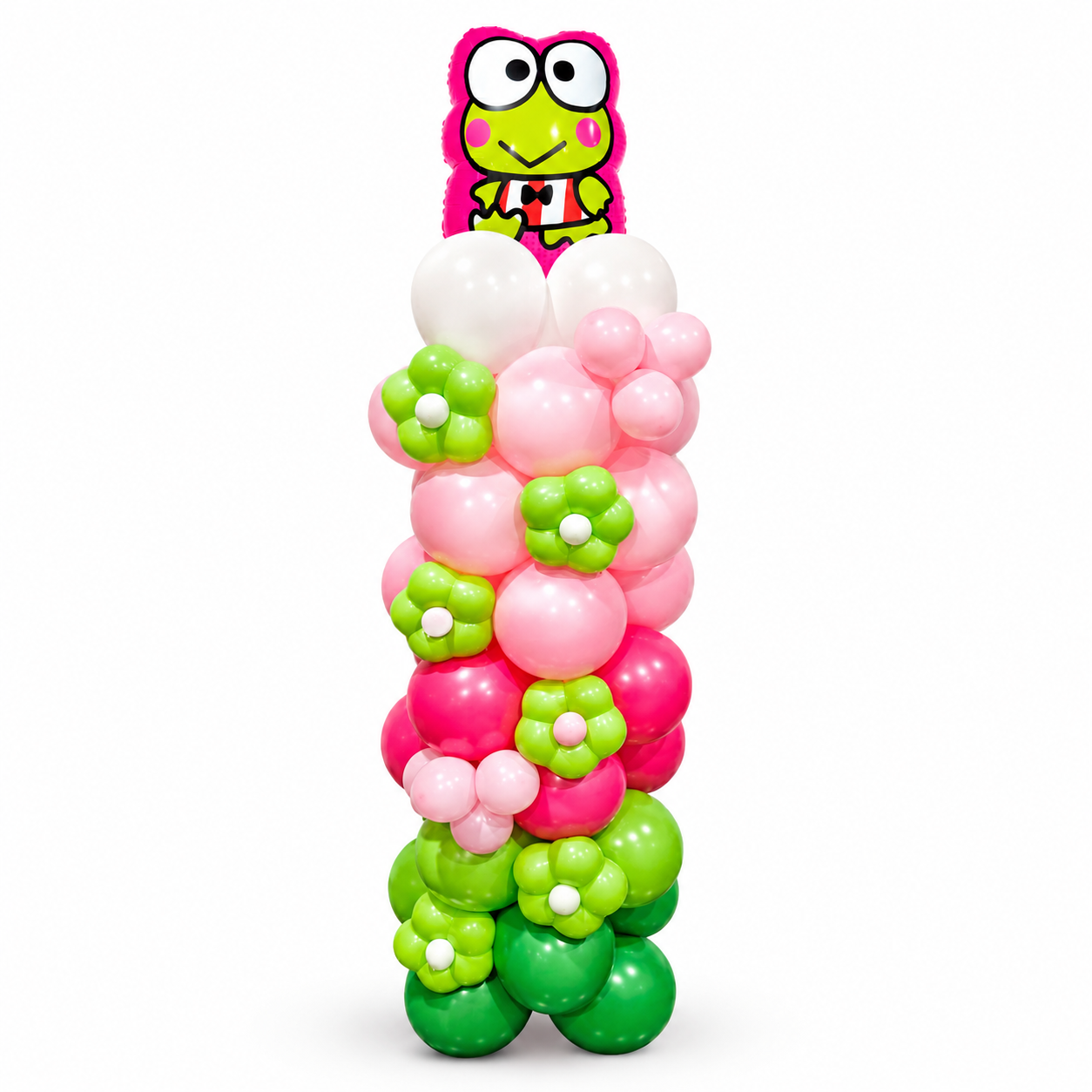 Keroppi balloon column with green character balloons for kids birthday parties in Toronto