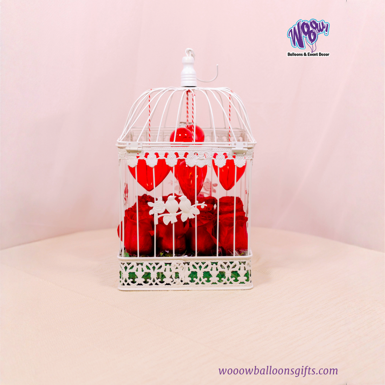 Close-up of Valentine’s Day roses in Lovebird Rose Cage romantic gift Toronto