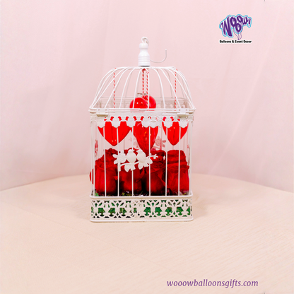 Close-up of Valentine’s Day roses in Lovebird Rose Cage romantic gift Toronto