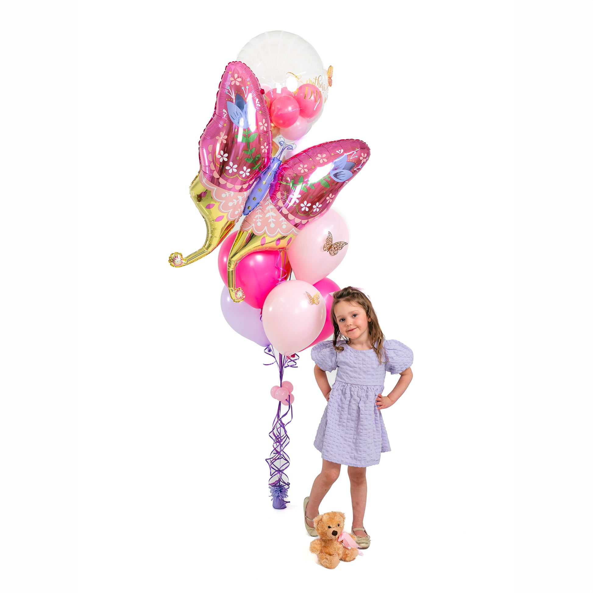 Luxury Mother’s Day balloon arrangement with butterfly balloons and pastel colors in Toronto
