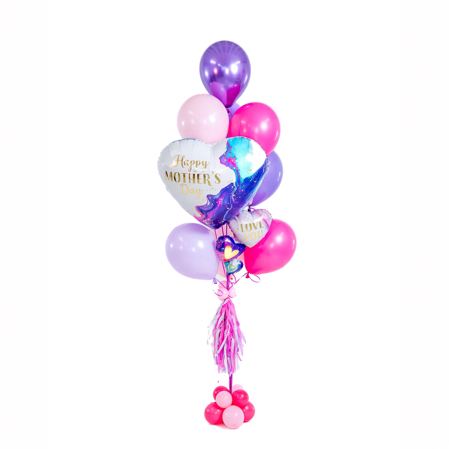 Elegant Mother’s Day helium balloon bouquet in Toronto with heart foil balloons and soft pastel colors