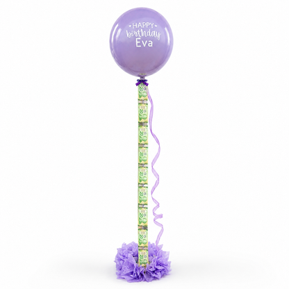 Custom money balloon gift with cash inside and personalized birthday message, luxury balloon surprise delivery in Toronto for birthdays and special occasions