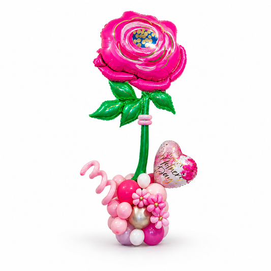 Mother’s Day balloon arrangement with pink flower balloon stand and heart balloon, luxury gift delivery in Toronto