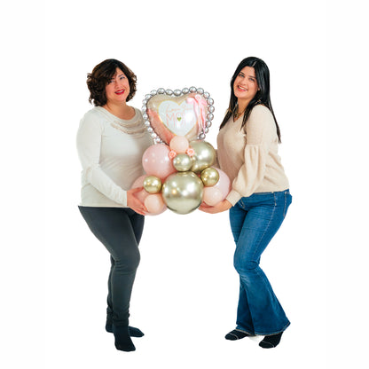 Mother’s Day heart balloon arrangement with blush pink and chrome gold balloons in Toronto
