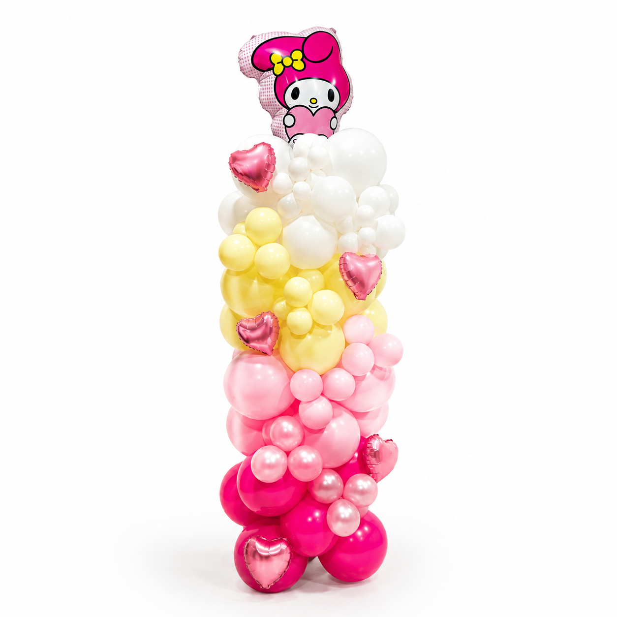 My Melody balloon column with pink and pastel balloons for birthday party delivery in Toronto