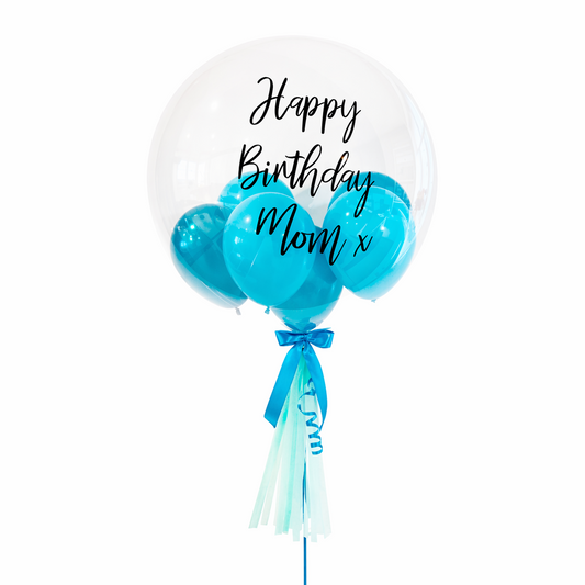 Personalized birthday bubble balloon with custom message and mini balloons for Toronto delivery