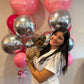 Personalized pink and silver jumbo balloons Toronto – Custom birthday balloon display with message and chrome balloons by Wooow Balloons Toronto