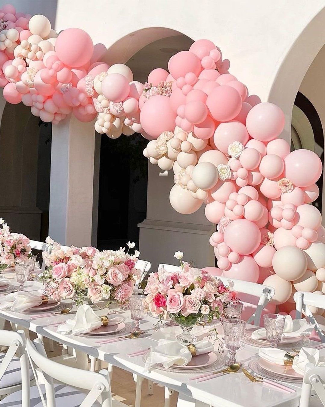 Pink and ivory balloon garland for elegant event in Toronto
