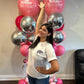Pink and silver birthday balloon display Toronto – Custom helium balloon setup with personalized message by Wooow Balloons Toronto