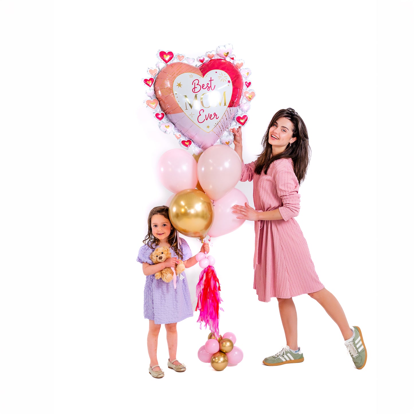 Mother’s Day balloon delivery Toronto with blush pink and chrome gold balloons